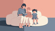 © MdNazmul - Mother Reading Book to Her Son and Daughter on Sofa Vector Illustration, Happy Family Storytime Activity on Couch, Creative Mom, Little Boy, and Girl Learning and Homeschooling at Home