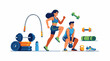 © kops - A colorful illustration depicts two fitness enthusiasts engaging in exercises
