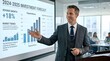 © Kimberly - Businessman presenting investment forecast with growth charts and data on projection screen