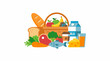 © Gelang - Colorful illustration of a wicker basket filled with various fresh food items