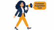© Stevi - Businesswoman using megaphone for customer acquisition cost concept.