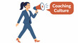 © Stevi - Businesswoman using megaphone for coaching culture announcement.