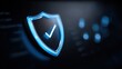 © KYR - Digital Shield Icon with Checkmark on Dark Background for Security and Protection Themes in Technology Concepts