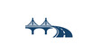 © kikiisaputra - A simple blue icon of a suspension bridge with a road leading away