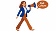 © Gonami - Businesswoman holding megaphone for risk culture announcement.