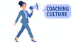 © Gandi - Confident businesswoman using megaphone for coaching culture.