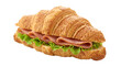 © Tommy Studio - A photorealistic delicious croissant sandwich filled with savory ham and fresh lettuce, isolated on transparent background. Flaky golden brown French pastry croissant with sliced pork ham.