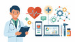 © qur - A doctor in a lab coat holding a clipboard with medical icons