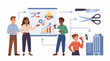 © nuh - A diverse group of people discussing and presenting business ideas with graphs and charts
