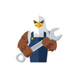 © Riri - Tough bald eagle mechanic in overalls holding a large wrench