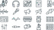 © Minara - Audio Production and Sound Equipment Icon Set with Music Recording Devices Studio Controls Speakers Microphones and Multimedia Technology Collection