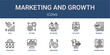 © Isabella - Set of 10 outline web Marketing and Growth icons such as finance book, social marketing, time is money, statistics, light bulb, business report, pie chart vector icons for report, presentation,