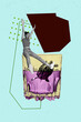 © deagreez - Surreal poster collage of person stand crazy glass alco beverage with turtle on blue background