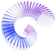 © marozhkastudio - Glass holographic spiral, 3D graphic circle array of iridescent transparent square plate shapes on light blue background. Gradient crystal swirl with layer effect, speed rotating flow