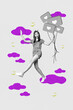 © deagreez - Graphics collage of person sky dream run likes balloon on grey color background