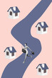 © deagreez - Graphics poster collage of person stand run road near many building on pink background