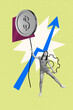 © deagreez - Creative collage of person making money online networking blogging bitcoin earning rising arrow symbolizing social media growth