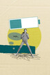 © deagreez - Sketch vertical photo collage of lazy businesswoman businessman low level charge battery icon exhaustion concept tiredness
