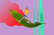 © deagreez - Creative sketch doodle collage of happy girl dance wildflower leaf nature spring holiday florist environment summer season