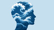 © Muhammad - A female profile silhouette filled entirely with turbulent dark blue ocean waves representing inner emotional turmoil.
