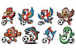© Md - Collection of cartoon animals playing soccer with classic black and white footballs