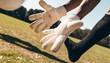 © Hira - Dynamic close up of professional soccer goalkeeper hands performing an acrobatic bicycle kick in mid-air, showcasing extreme athletic performance, agility, and competitive sports action.