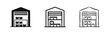 © drawing lines - Warehouse storage icons set, cargo logistics and delivery symbols, black flat, linear and doodle styles
