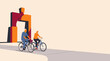 © Gudang - Senior Couple Cycling Outdoors Near Modern Sculpture