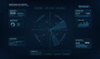 © 24 std - Futuristic HUD, UI interface with radar. Blue tactical monitoring dashboard showing drone status, radar scan, telemetry panels, signal array, altitude chart, runtime module. Vector HUD dashboard