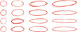 © Your Local Llamacorn - Hand drawn ballpoint pen circles ovals, red ballpen text highlight sketch frames. Grunge doodle ellipses, abstract round scribble highlights, various width oval pen doodles vector set