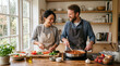 © 123sasha - Couple cooking together in home kitchen