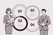 © MS - Corporate professionals presenting a numbered four step infographic diagram process in a clean monochrome style.