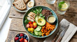 © Younus - Nutritious Buddha Bowl Featuring Grilled Chicken Avocado and Fresh Vegetables for a Healthy Balanced Meal