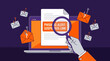 © naufal - Hand holding magnifying glass inspecting phishing alert suspicious link document on laptop screen surrounded by email hooks, representing cyber security awareness and fraud prevention