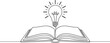 © Pure Outline  - Illustration of open book with a lightbulb glowing above it, study knowledge insight, hand drawn outline vector illustration.