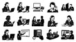 © Khoirul - Business people working at computers and phones, stock vector illustrations