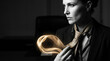© Tania Zbrodko - Businesswoman wearing a golden silk noose tie, symbolizing high-stakes corporate risk, executive burnout, and elite career pressure.