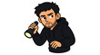 © Leo - Man holding flashlight looking around cautiously.