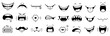 © Pushpa - Cartoon mouth expressions vector illustration set, black and white comic lips smile teeth shout and vampire fangs elements for character design, mouth, lips, smile, teeth, tongue, laugh