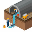 © karina - Workers Inspecting Tunnel Water Flow System.