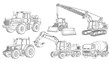 © Stock Image Paradise - 2D AutoCAD Vector illustration of heavy machinery including excavators and tractors