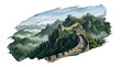© Adzriel - Great Wall of China winds across lush green mountain ridges under a soft sky in this artistic illustration.