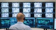 © twilight mist - Professional Security Operator Monitoring CCTV Surveillance Feeds and Technical Data in a Modern Command Center