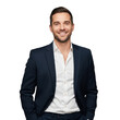 © 3D render png - Smiling young businessman in a dark blue suit jacket isolated on transparent background