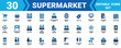 © SIMUL - Set of thirty supermarket and grocery store icons for retail business and shopping design elements in blue style Vector