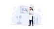 © Tania - Chef presenting business growth chart, restaurant analytics, culinary business strategy, menu planning, and data analysis concept