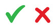 © Joba Vector Studio - Check Mark and Cross Symbol: A simple illustration showing a green checkmark and a red cross. yes or no, correct or incorrect, choice.
