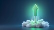 © Aish-Studio - Green upward arrow launching like a rocket from a cloud of smoke, symbolizing growth and success.