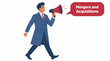 © Barman - Businessman announcing mergers and acquisitions with megaphone.