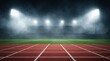 © Nats - An empty sports arena featuring a professional running track and stadium seating under lights.